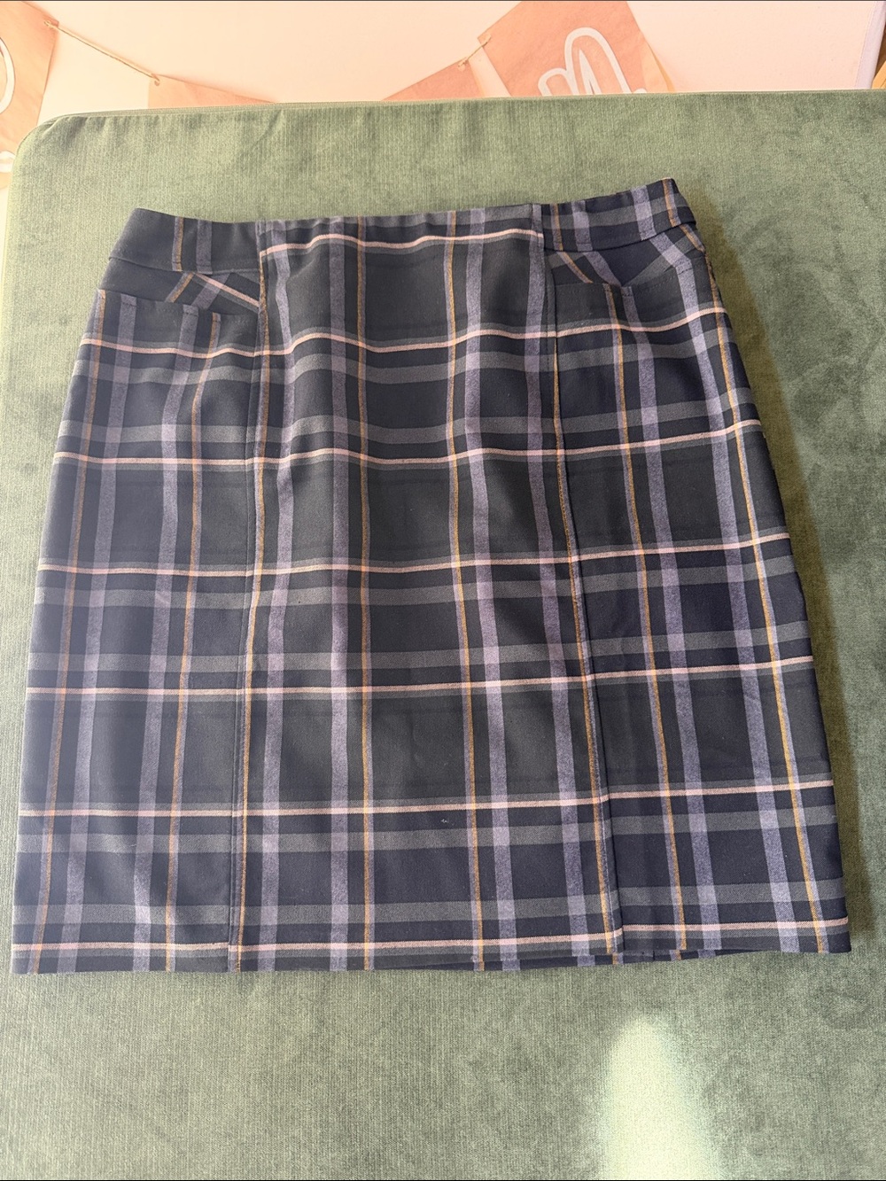 Tribal Plaid Pencil Skirt with Taupe and Light Gray Stripes
